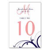 Navy Blue Coral Swirls Trouwtafel Nummer Kaart (Achterkant)