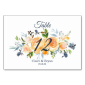Navy Blue Coral Waterverf Bloemen Tafel Kaart (Achterkant)