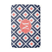 Navy Blue, Coral, White Ikat Diamond Pattern Badmat (Voorkant Verticaal)