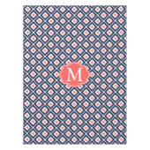 Navy Blue, Coral, White Ikat Diamond Pattern Tafelkleed (Voorkant)
