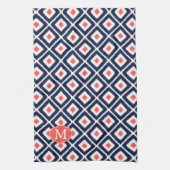 Navy Blue, Coral, White Ikat Diamond Pattern Theedoek (Verticaal)