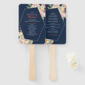 Navy Blue Coral Wildflower Spring Floral Wedding Handwaaier (Voorkant en achterkant)