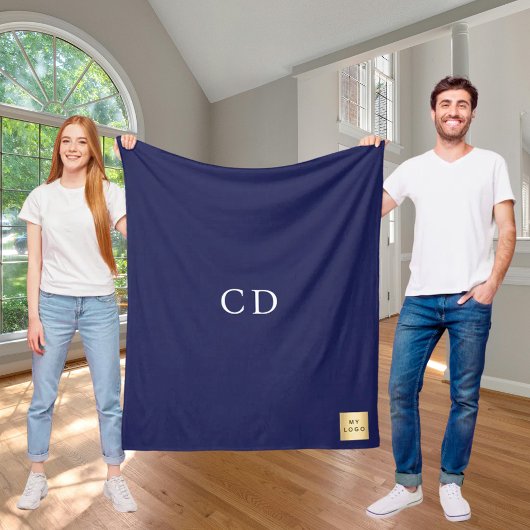 Navy blue corporate logo company gift monogram fleece deken