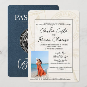 Navy Blue Costa Rica Paspoort Uitnodiging voor het