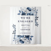 Navy Blue Country Bloemen Engagement Party Achterg Wandkleed (Voorkant)