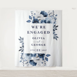 Navy Blue Country Bloemen Engagement Party Achterg Wandkleed