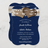 Navy Blue Country Burlap Lights Lights Wedding Kaart (Voorkant / Achterkant)