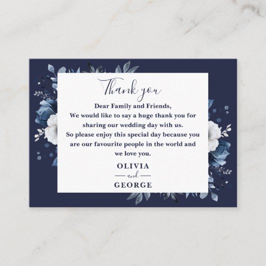 Navy Blue Country Floral Wedding Dank u Plaatskaartje (Voorkant)