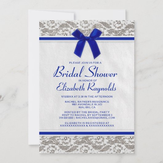 Navy Blue Country Lace Bridal Shower-uitnodigingen Kaart (Voorkant)