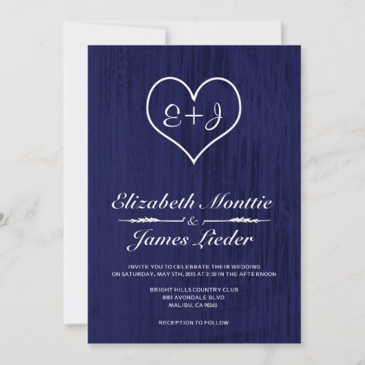 Navy Blue Country Wedding Invitations Kaart (Voorkant)