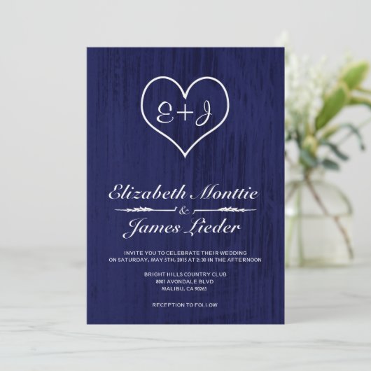 Navy Blue Country Wedding Invitations Kaart (Staand voorkant)