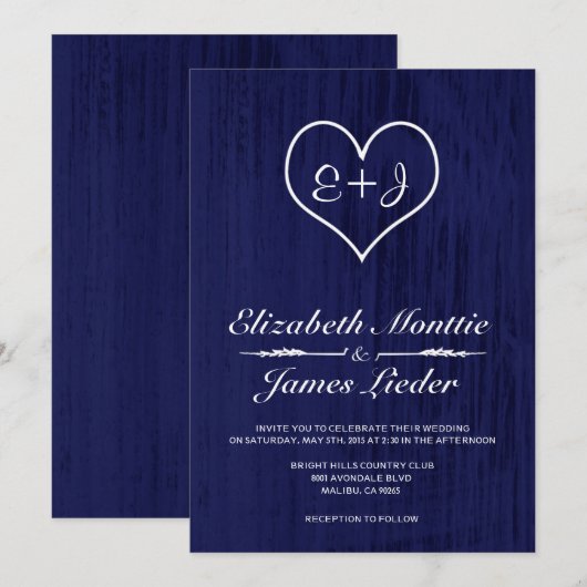 Navy Blue Country Wedding Invitations Kaart (Voorkant / Achterkant)