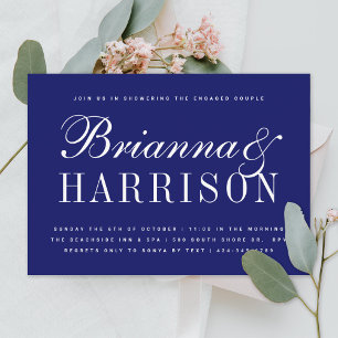 Navy Blue Couples Names Wedding Shower Kaart