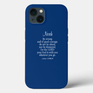 Navy Blue Courage Bijbel Verse - aangepaste naam e iPhone 13 Hoesje