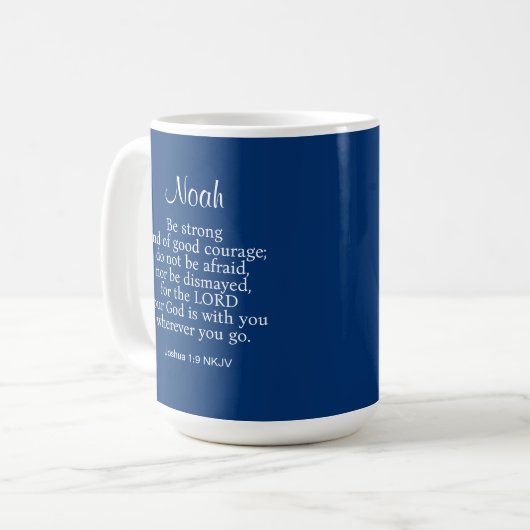 Navy Blue Courage Bijbel Verse - aangepaste naam e Koffiemok (Voorkant links)
