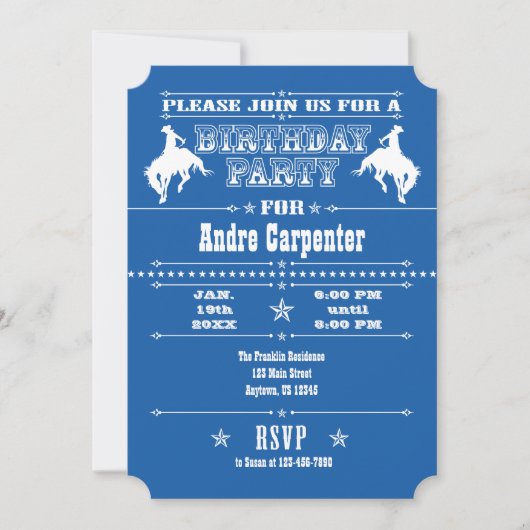 Navy Blue Cowboy Rodeo Birthday Kaart (Voorkant)