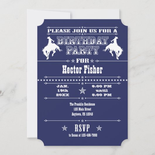 Navy Blue Cowboy Rodeo Birthday Kaart (Voorkant)