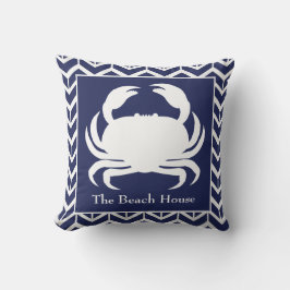 Navy Blue Crab Herringbone Personalize Nautical Kussen