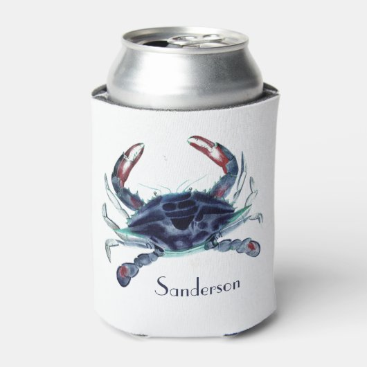 Navy Blue Crab Nautical Coastal Koelbox Blikjeskoeler (Blikje Voorkant)