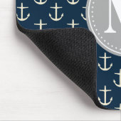 Navy Blue Cream Anchor Pattern Gray Monogram Muismat (Hoek)
