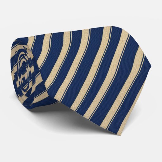 Navy Blue & Cream Beige Diagonal Striped Stropdas (Opgerold)