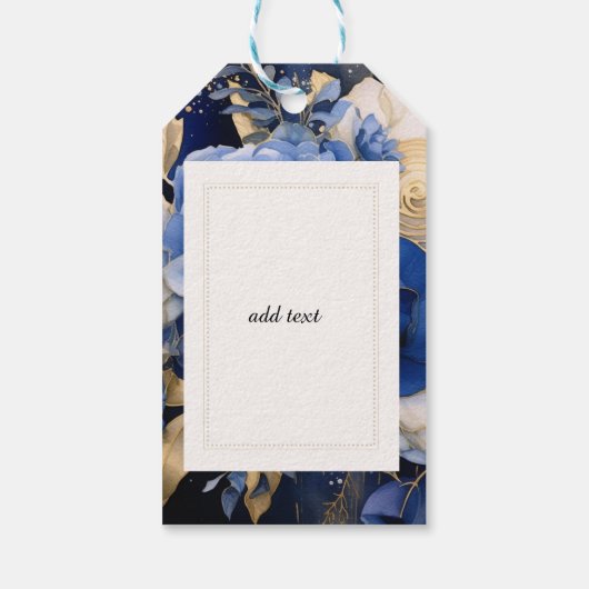 Navy Blue Cream Bloemen Cadeaulabel (Achterkant)