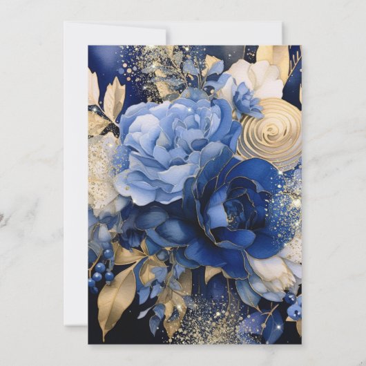 Navy Blue Cream Bloemen Doop Kaart (Achterkant)