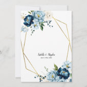 Navy Blue Cream Elegante Floral Gold Lijst Wedding Kaart (Achterkant)