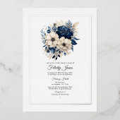 Navy Blue, Cream en Silver Floral Vrijgezellenfees Folie Uitnodiging (Voorkant)