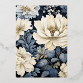 Navy Blue, Cream en Silver Floral Vrijgezellenfees Folie Uitnodiging (Achterkant)