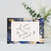 Navy Blue Cream Flowers Bruidsmeisje Kaart (Staand voorkant)
