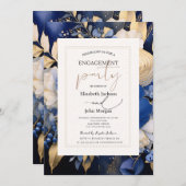 Navy Blue Cream Flowers verlovingsfeest Kaart (Voorkant / Achterkant)