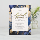 Navy Blue Cream Flowers Vrijgezellenfeest Kaart (Staand voorkant)