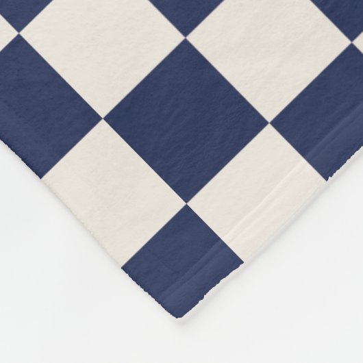 Navy Blue Cream Geruit Patroon Fleece Deken (Hoek)