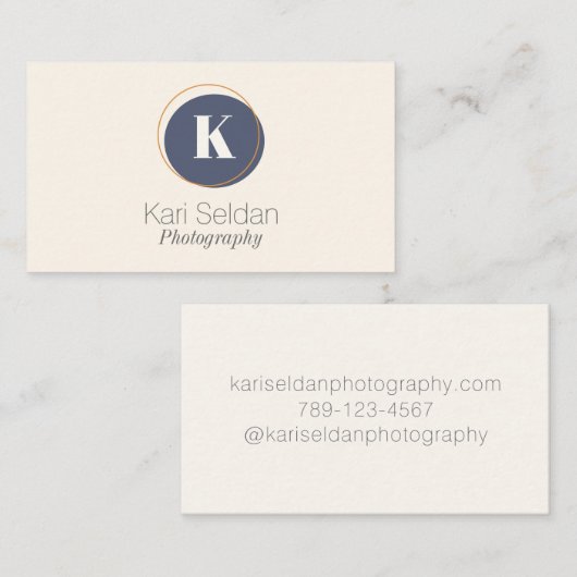 Navy Blue Cream-minimalismonogram Visitekaartje (Voorkant / Achterkant)