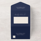 Navy Blue & Cream Minimalist Wedding All In One Uitnodiging (Buitenkant)