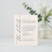 Navy Blue & Cream Modern minimalist Wedding 2 Informatiekaartje (Staand voorkant)