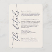 Navy Blue & Cream Modern minimalist Wedding 2 Informatiekaartje (Voorkant)