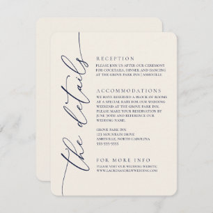Navy Blue & Cream Modern minimalist Wedding 2 Informatiekaartje