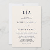 Navy Blue Cream Monogram Eenvoudig minimalistisch Kaart (Voorkant)