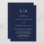 Navy Blue Cream Monogram Eenvoudig minimalistisch  Kaart (Voorkant / Achterkant)