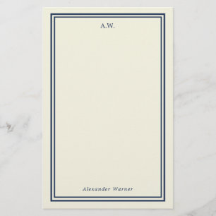 Navy Blue & Cream Monogrammed Stationery Briefpapier