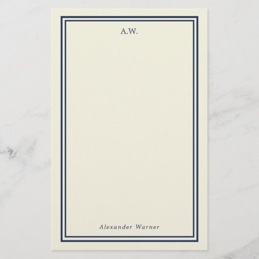 Navy Blue & Cream Monogrammed Stationery Briefpapier (Voorkant)