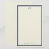 Navy Blue & Cream Monogrammed Stationery Briefpapier (Voorkant / Achterkant)