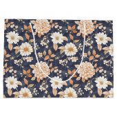 Navy Blue Cream Peach Bloemen Verjaardag Groot Cadeauzakje (Achterkant)