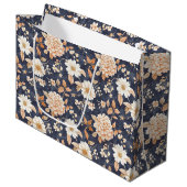Navy Blue Cream Peach Bloemen Verjaardag Groot Cadeauzakje (Voorkant Gekanteld)