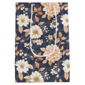 Navy Blue Cream Peach Bloemen Verjaardag Medium Cadeauzakje (Achterkant)