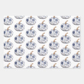 Navy Blue Cream Peach Bloemenpompoenen Verjaardag Inpakpapier Vel (Voorkant 2)