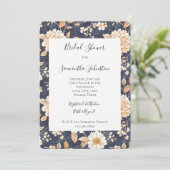Navy Blue Cream Peach Floral Vrijgezellenfeest Kaart (Staand voorkant)