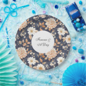 Navy Blue Cream Perzik Bloemen Huwelijk Papieren Bordje (Feest)